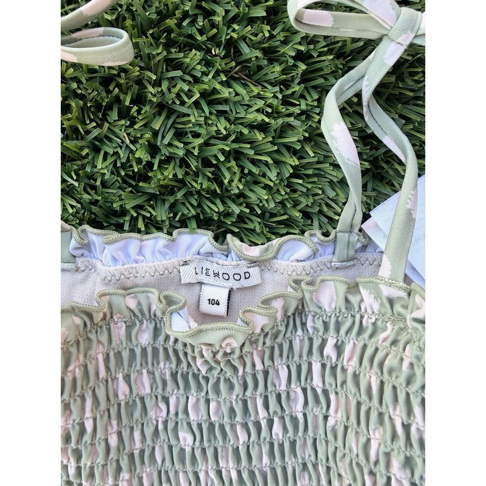 Liewood Mikaela printed smocked bikini set Green & white girl's sz 4 - Picture 3 of 4